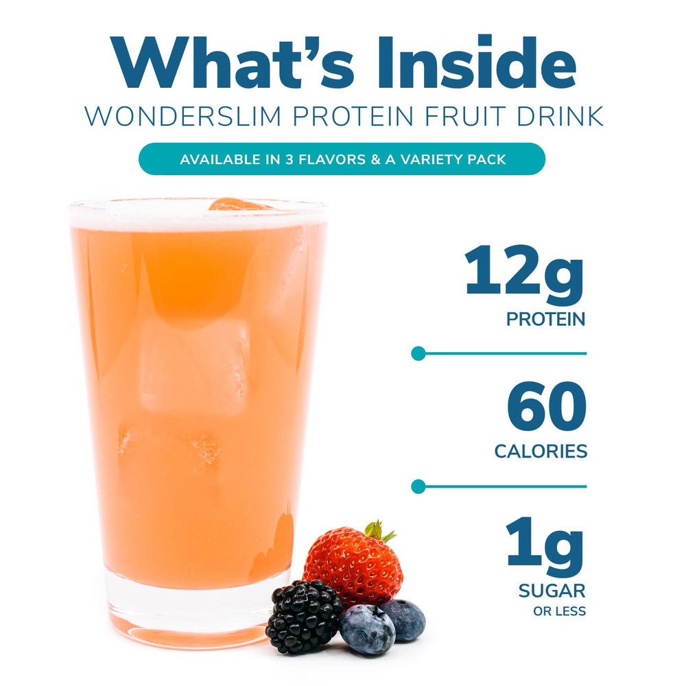 WonderSlim Protein Fruit Drink Berry Blend 7-count pack for easy weekly fridge stocking.