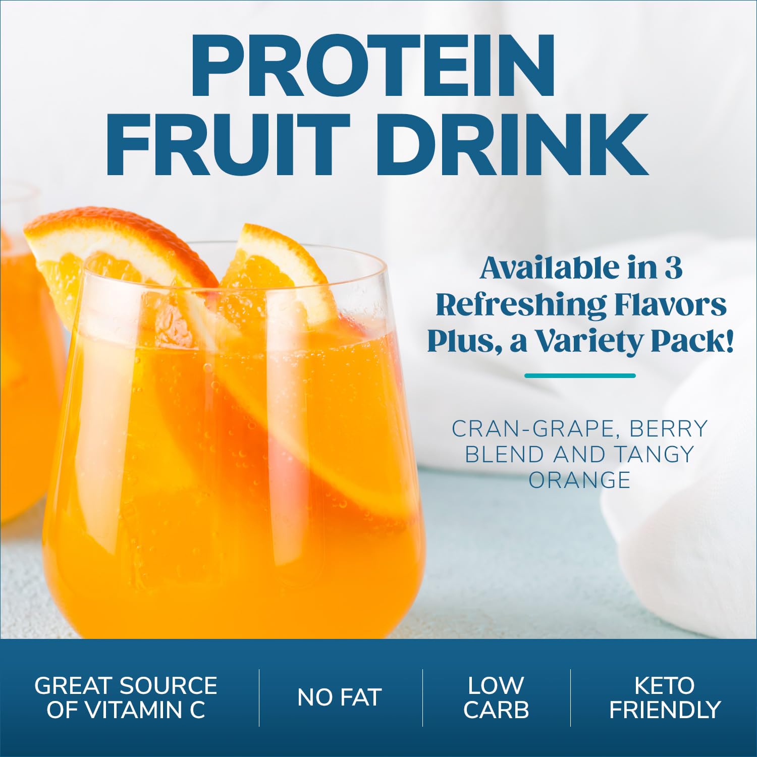 WonderSlim Protein Fruit Drink Berry Blend serving spoon beside the prepared mix for quick use.