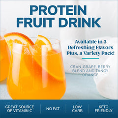 WonderSlim Protein Fruit Drink Berry Blend serving spoon beside the prepared mix for quick use.