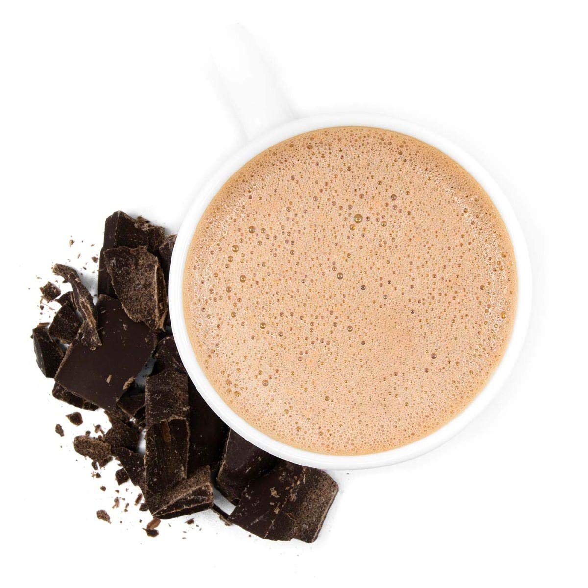 WonderSlim protein hot chocolate scoop dipping into a mug for a quick protein boost