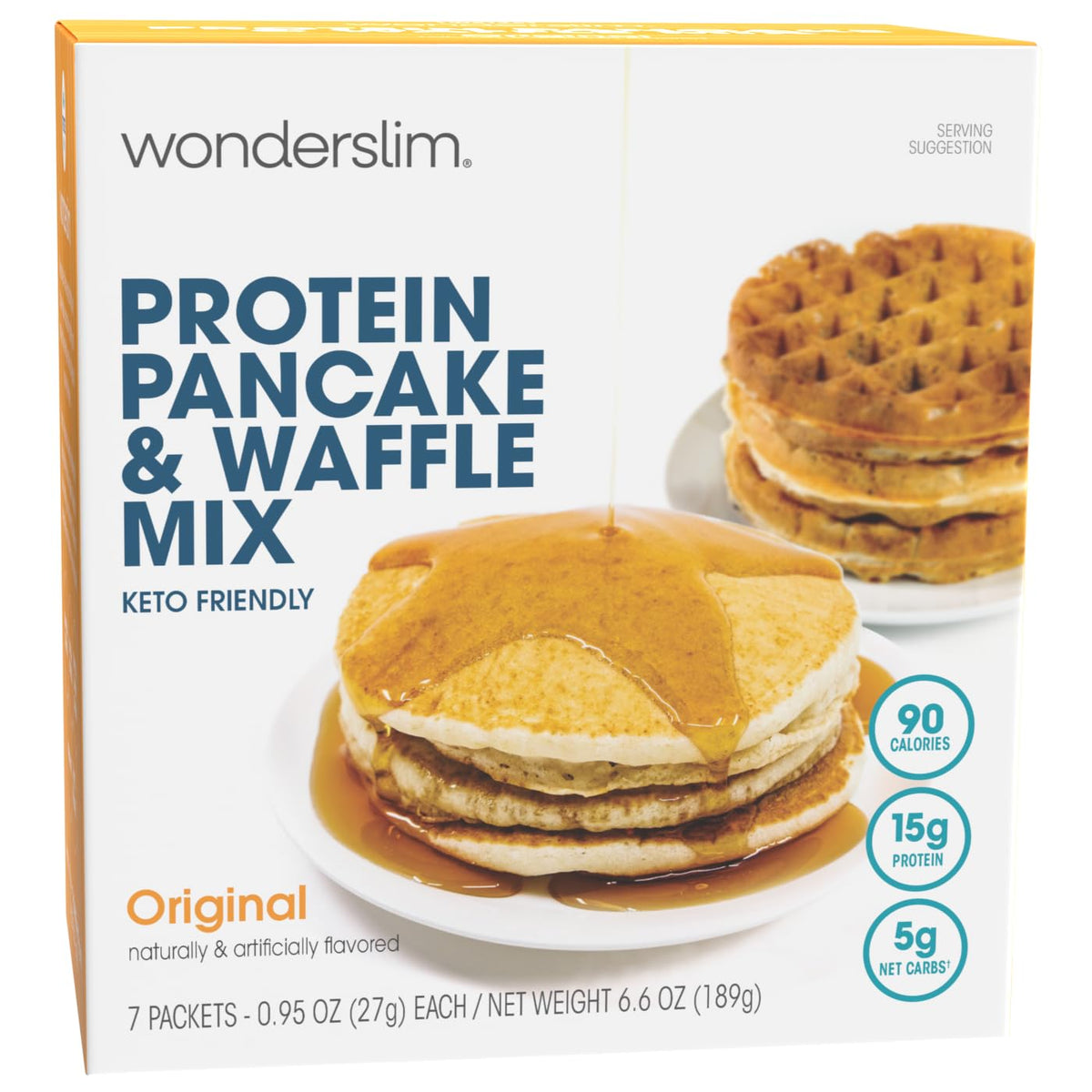 WonderSlim protein pancake-waffle mix original packet for a quick high-protein breakfast.