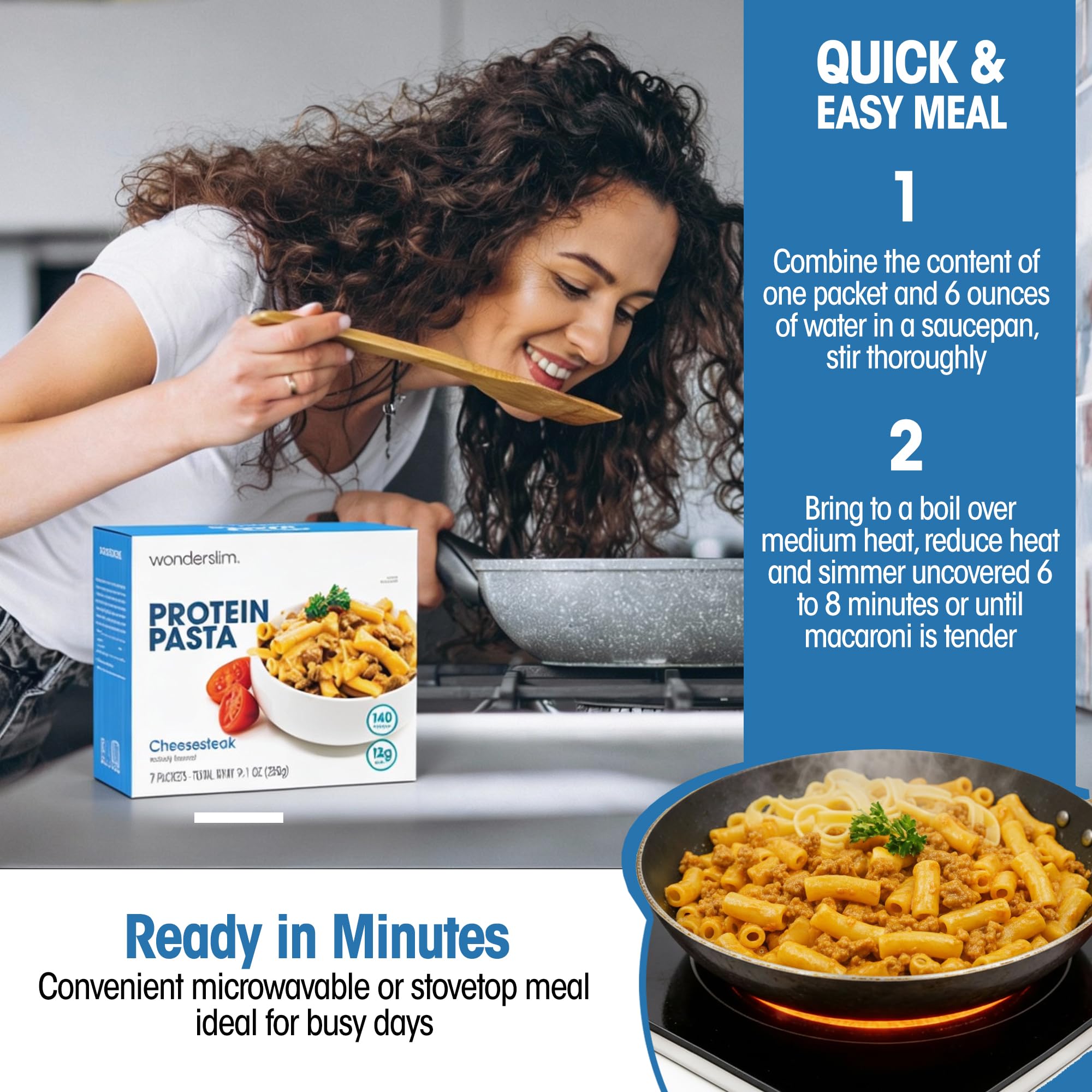 WonderSlim Protein Pasta cheesesteak macaroni serving in a bowl