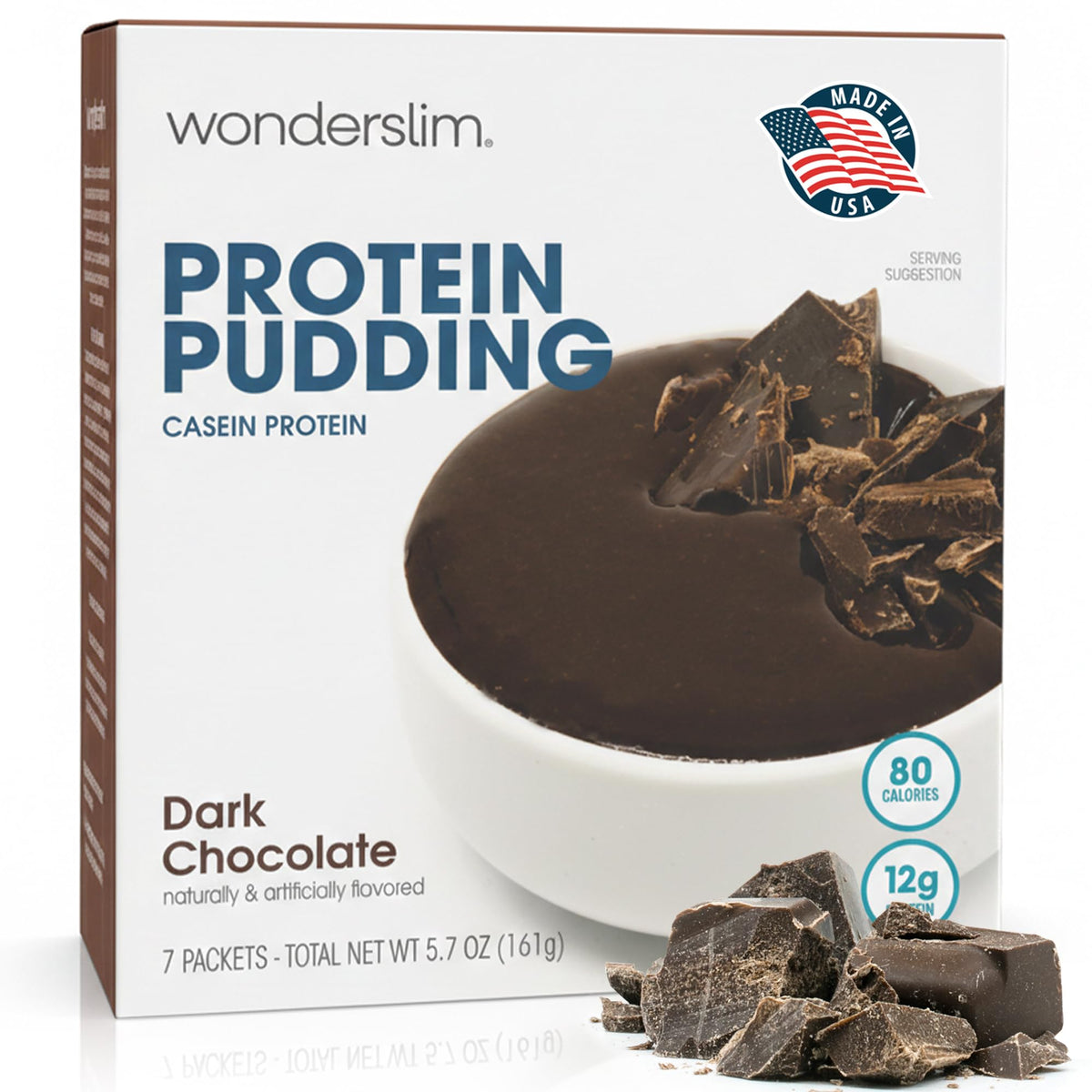 WonderSlim protein pudding dark chocolate pour shows rich texture ideal for a snack