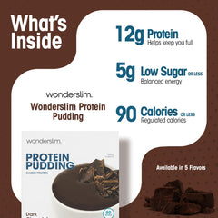 WonderSlim protein pudding dark chocolate serving bowl presents gluten free dessert option