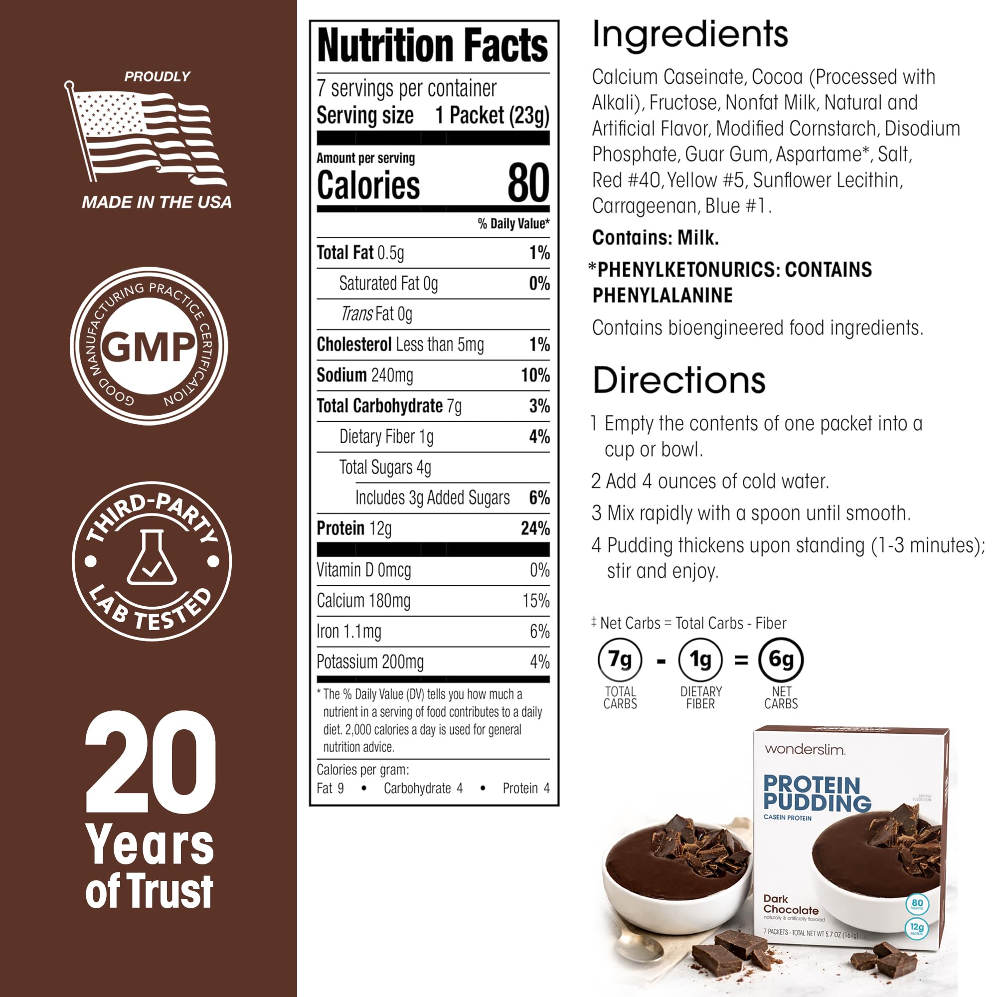 WonderSlim protein pudding dark chocolate close up highlights smooth indulgent texture