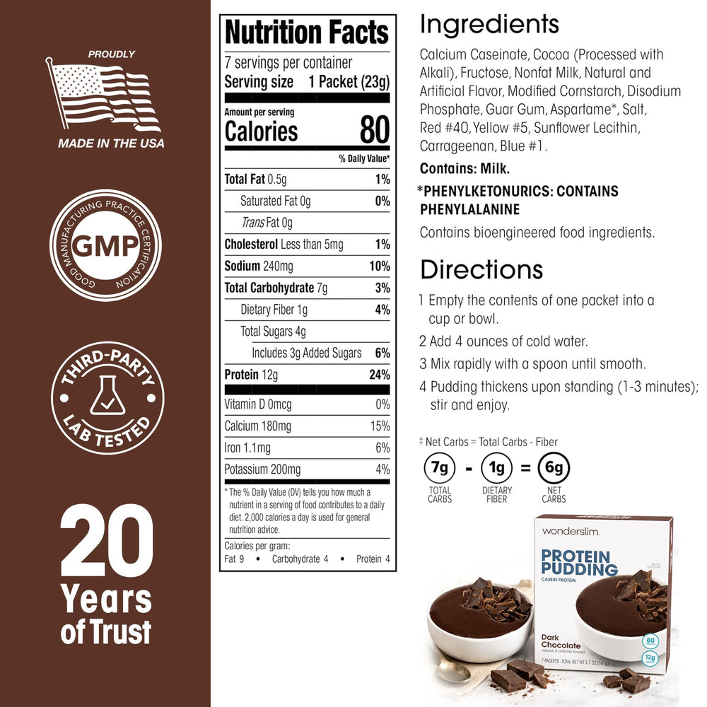 WonderSlim protein pudding dark chocolate close up highlights smooth indulgent texture