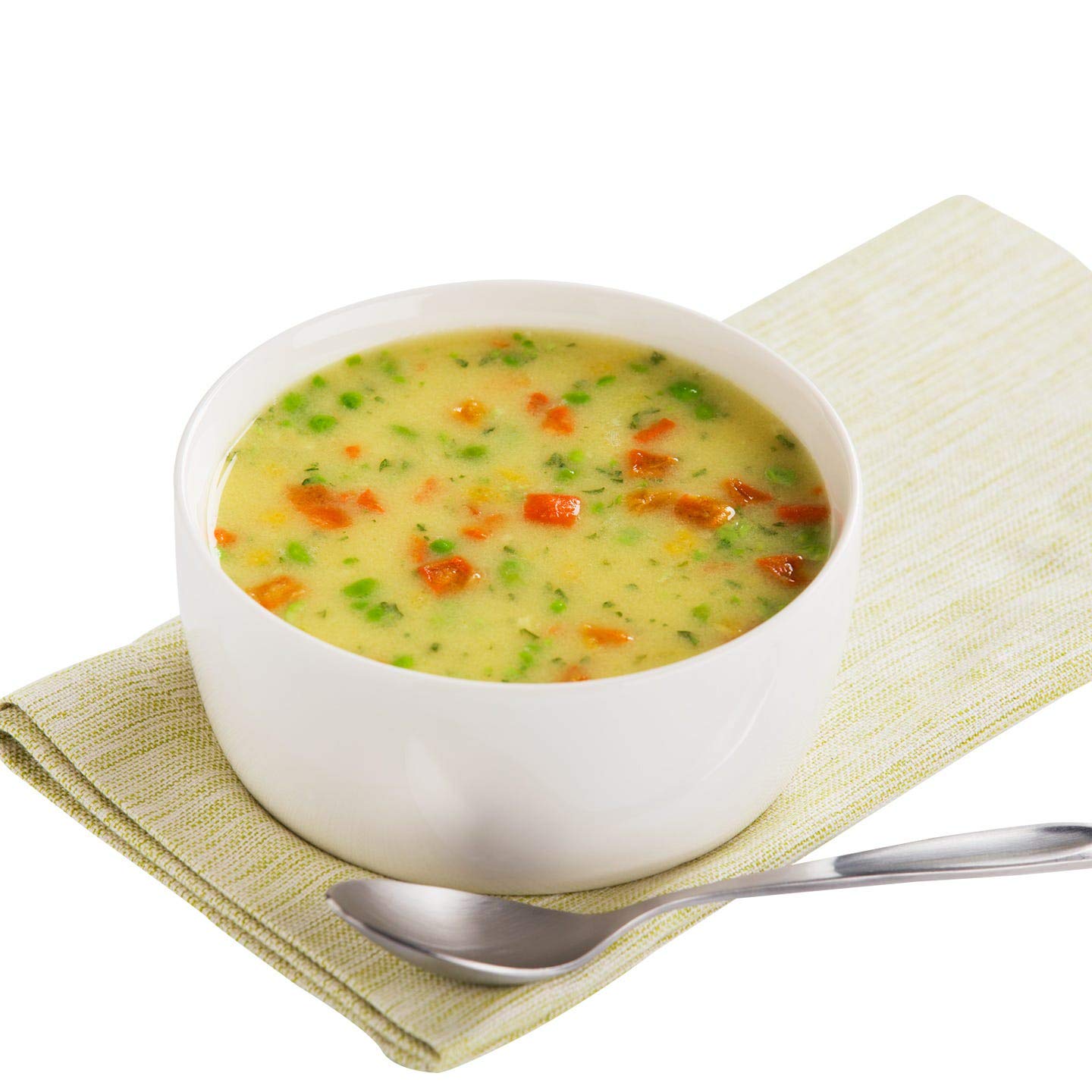 WonderSlim Protein Soup packets shown with a ready-to-mix kitchen setup.
