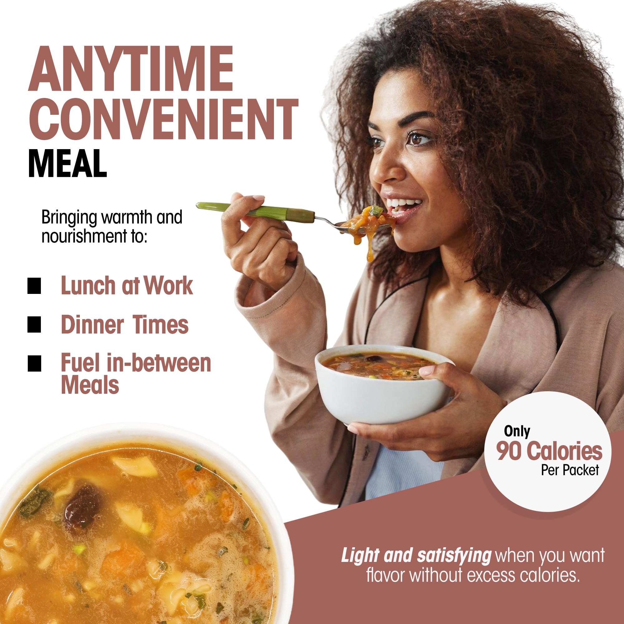 WonderSlim Minestrone on-the-go packets support quick, high-protein meals.
