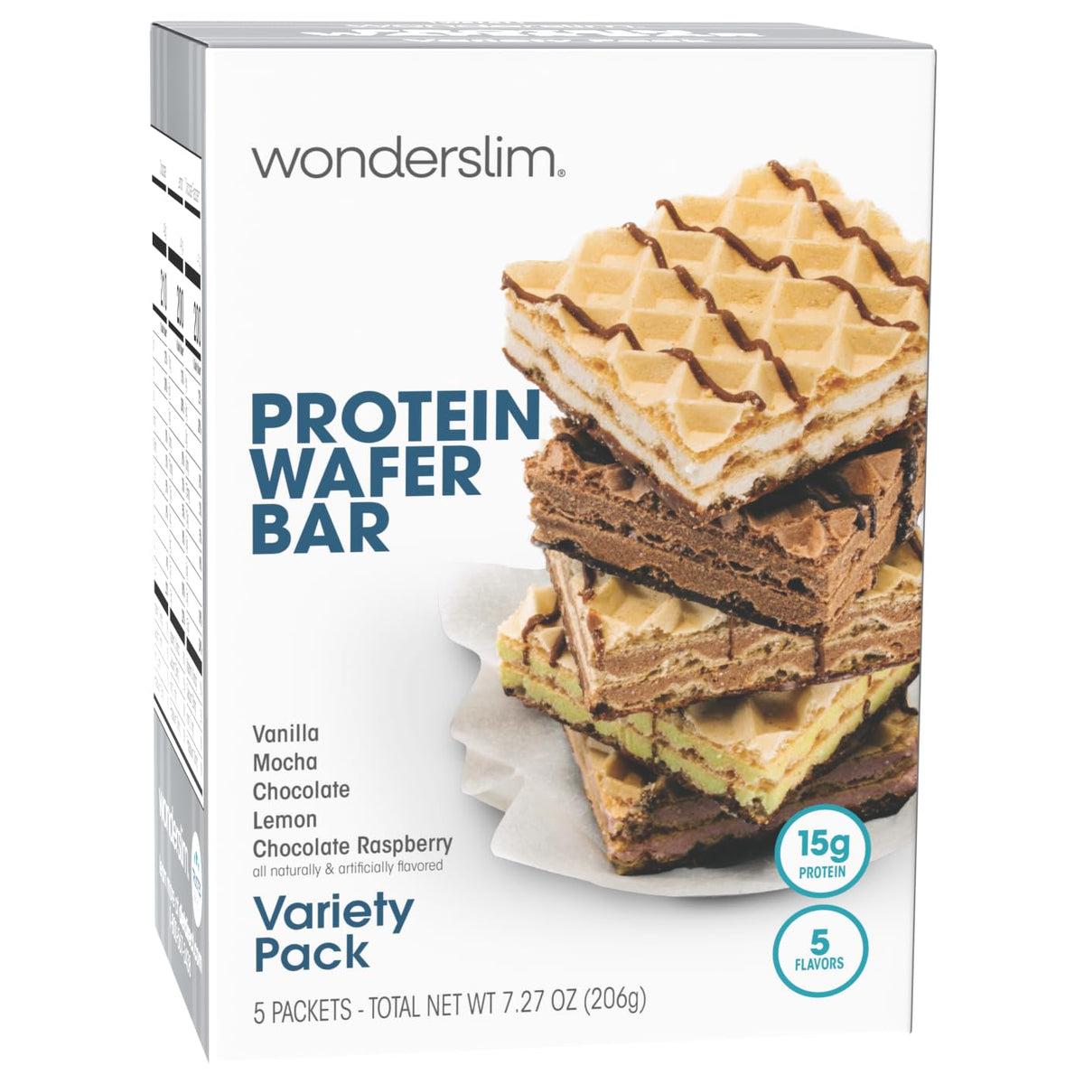 WonderSlim Protein Wafer Bar variety pack front view highlighting flavor options for on-the-go snacking