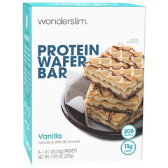 WonderSlim vanilla protein wafer bar packaging, ready for on-the-go snacking.