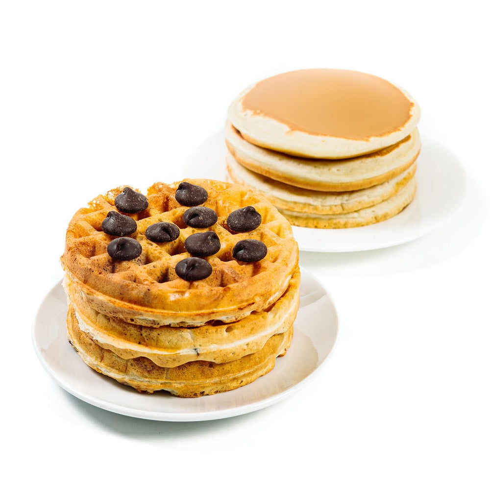 WonderSlim ready-to-serve pancakes beside a bowl of fruit.