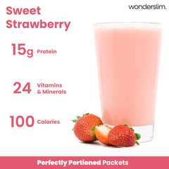 WonderSlim shake prepared and served, strawberry cream ready to enjoy