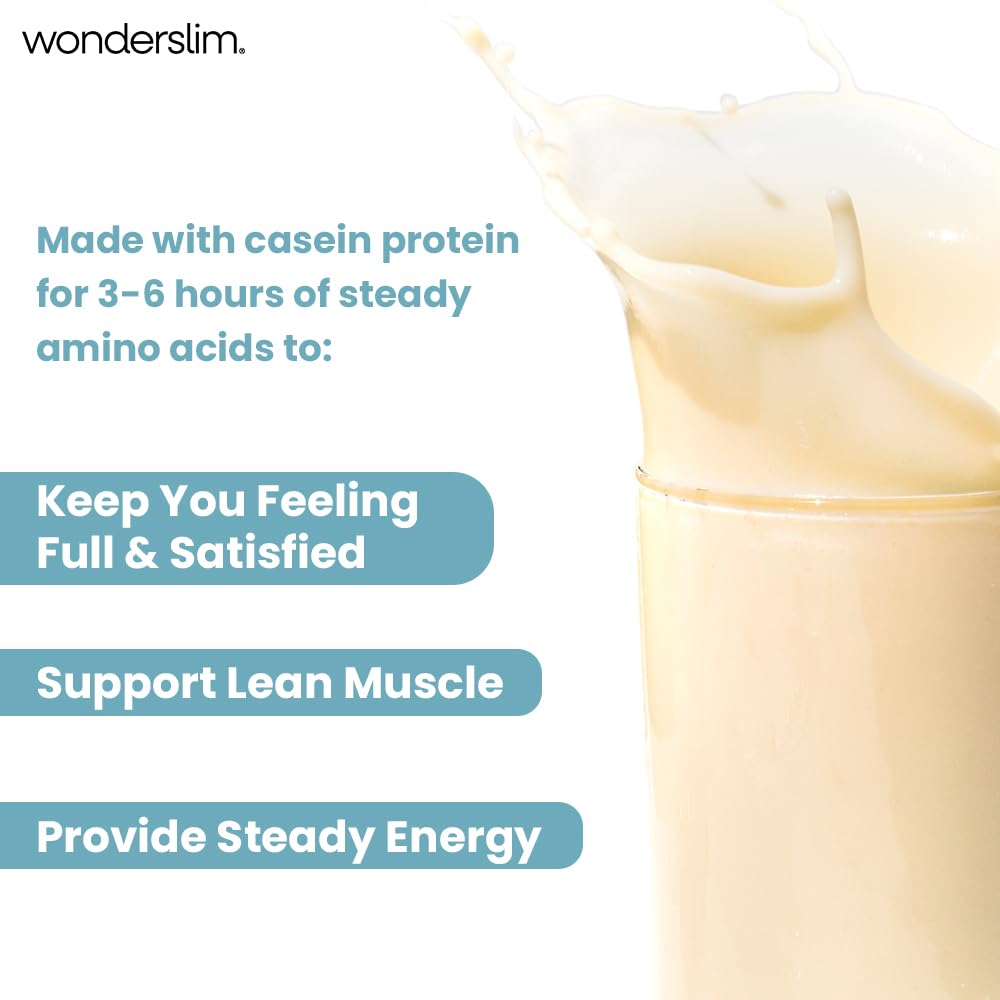 WonderSlim Vanilla Cream ingredients panel reveals 15g protein and essential vitamins.