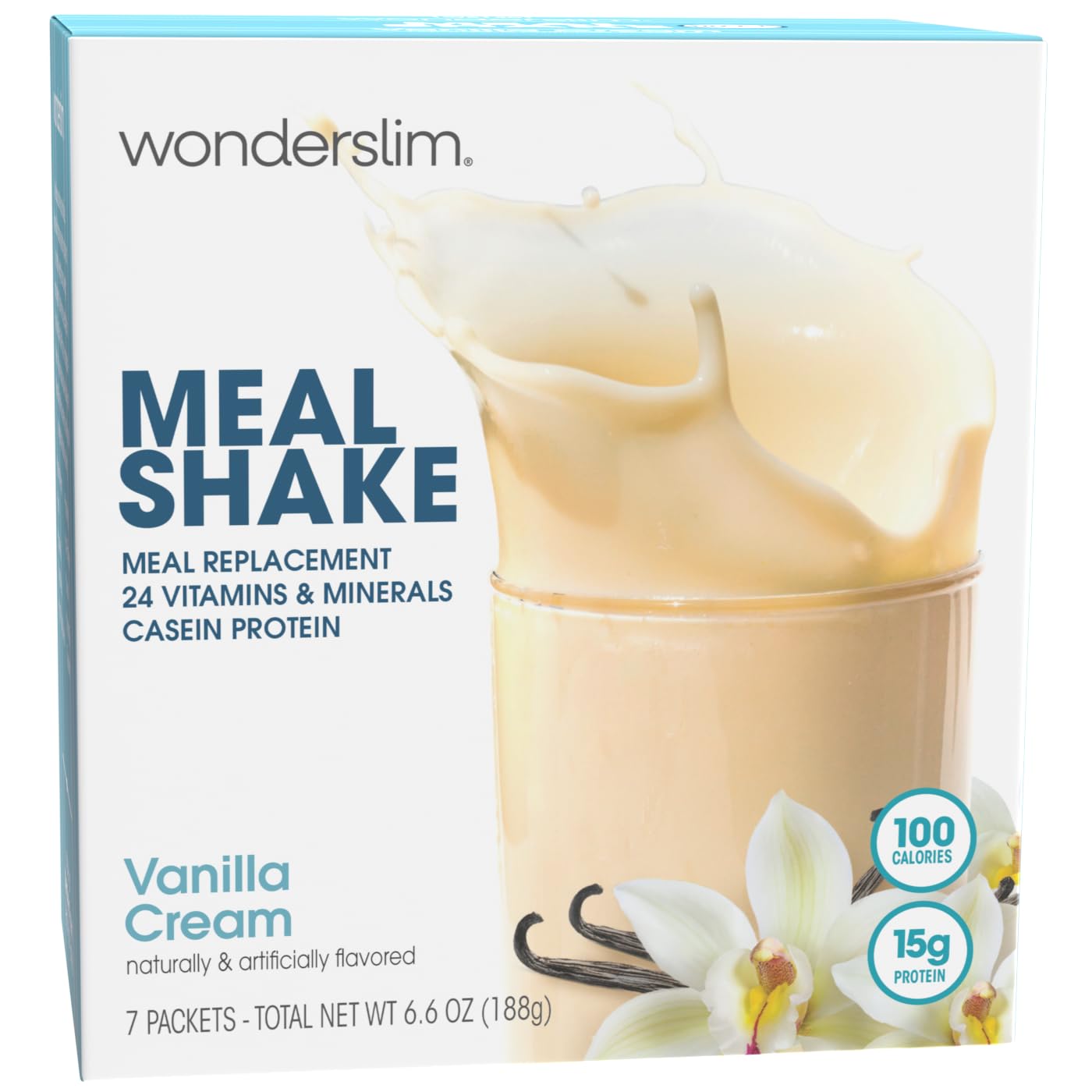 WonderSlim Vanilla Cream shake glass shows creamy texture for a satisfying meal substitute.