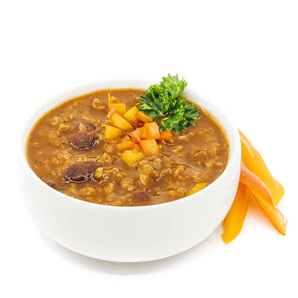 WonderSlim zesty chili with beans serving tray emphasizes bold flavor
