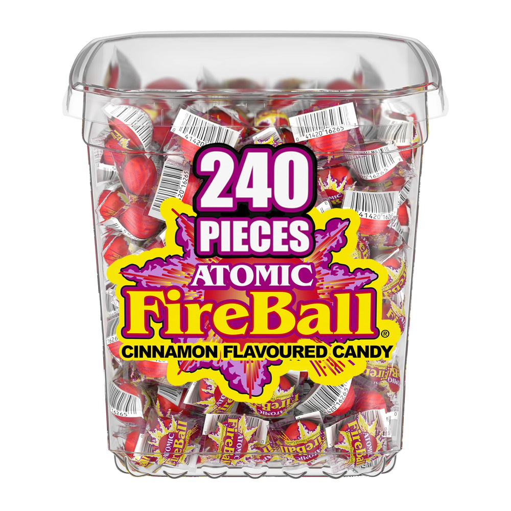 Wonka Atomic Fireball close-up wrapped candy.