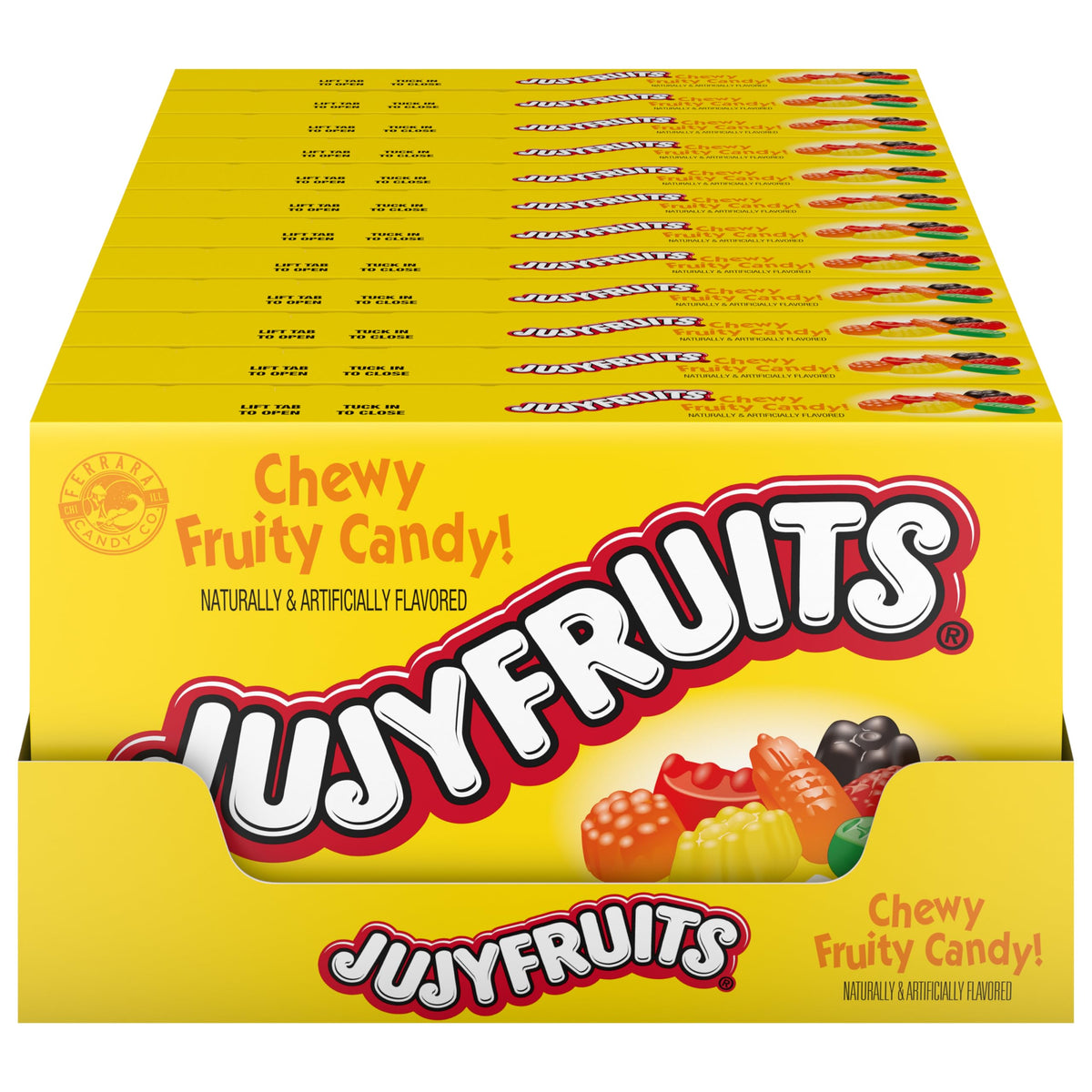 Wonka Jujyfruits colorful candies in a box for vibrant movie-night treats