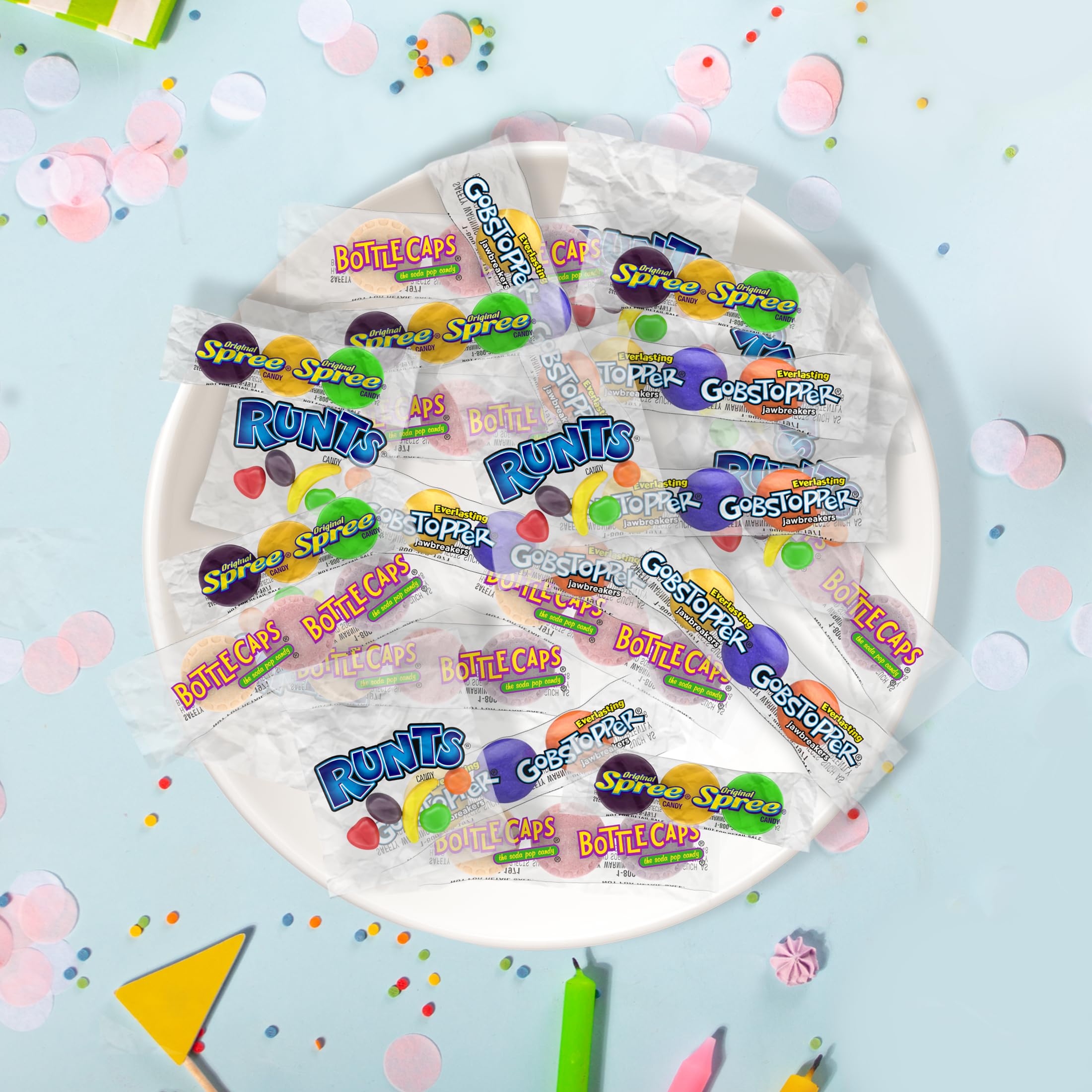 Wonka Nostalgic candy mix, vibrant display for celebrations and road trips.