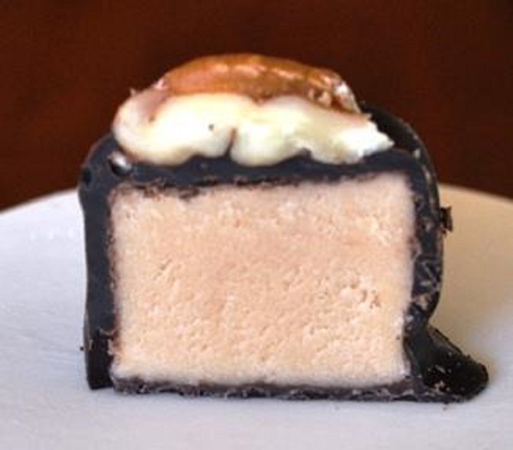 Close-up of a Woodford Reserve Bourbon Ball with creamy center