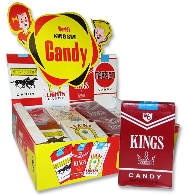 World Confections Cigarettes pack with 10 candies highlights vintage design for parties.