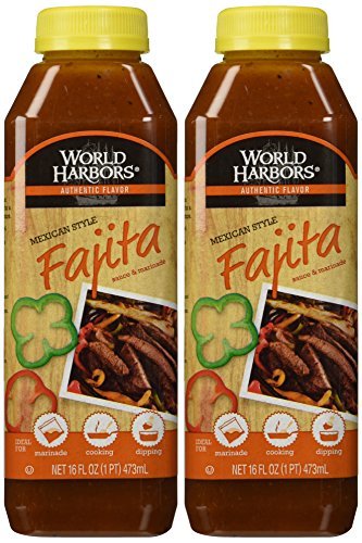World Harbors fajita sauce bottle-16oz, 2-pack, ideal for chicken or beef fajitas.