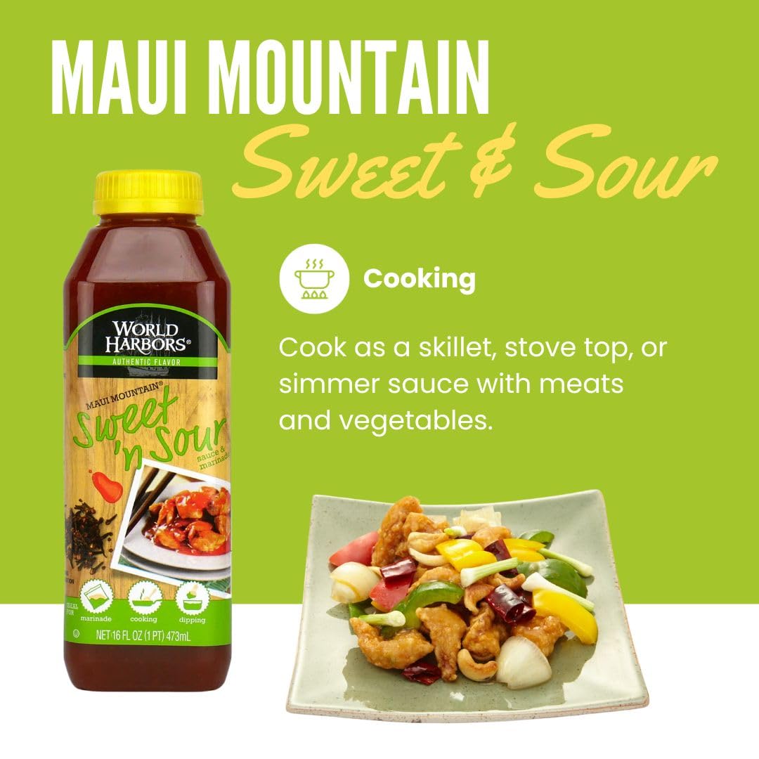 Dumplings dipped in World Harbors Maui Sweet and Sour sauce