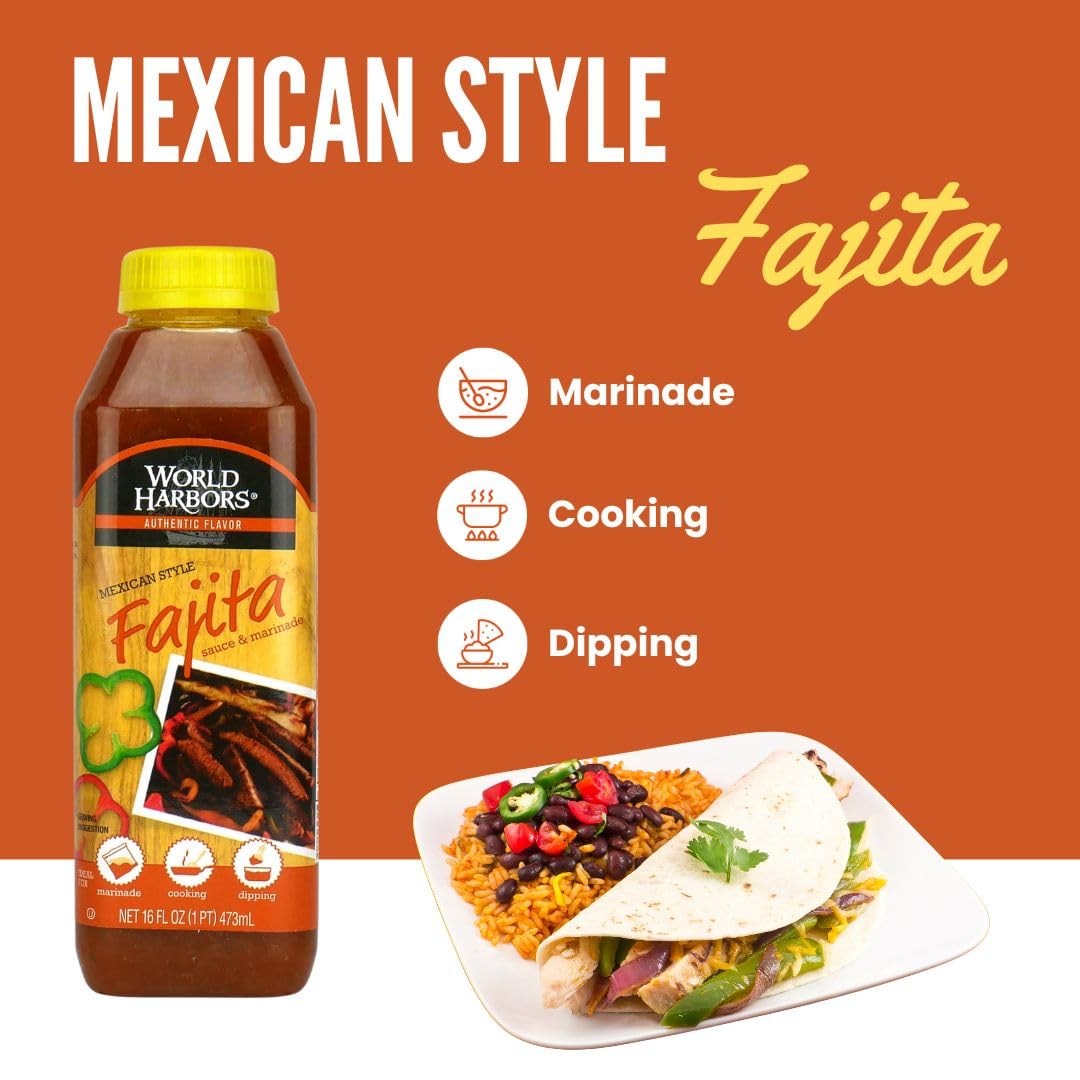 World Harbors Mexican Style Fajita Marinade elevates grilling with vibrant citrus and spice notes.