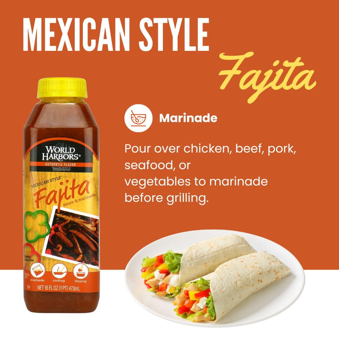 World Harbors Fajita Marinade brings sizzling vegetables to life with savory coating.