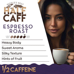 World's Best Half Caff arabica-beans-closeup showing 100% Arabica quality.