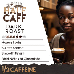 World's Best Half Caff Arabica beans image showing premium quality for a rich cup.