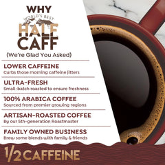 Aromatic steam from World's Best Half Caff caramel coffee cup