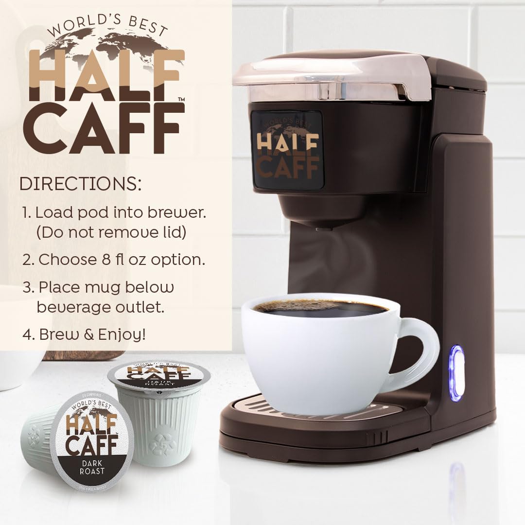 World's Best Half Caff Keurig-compatible pods for easy single-serve mornings.