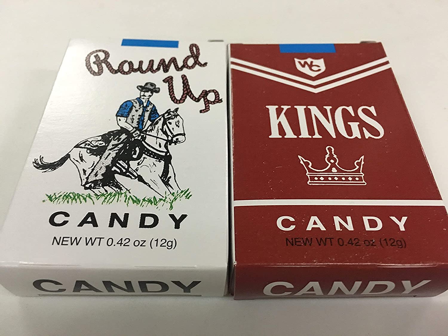 Worlds King Size Candy Cigarettes pack front view, nostalgic retro experience.