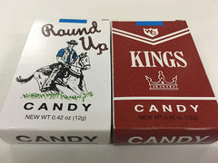 Worlds King Size Candy Cigarettes pack front view, nostalgic retro experience.