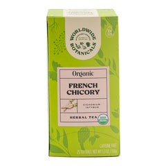 Worldwide Botanicals chicory root tea bag closeup—premium roast.