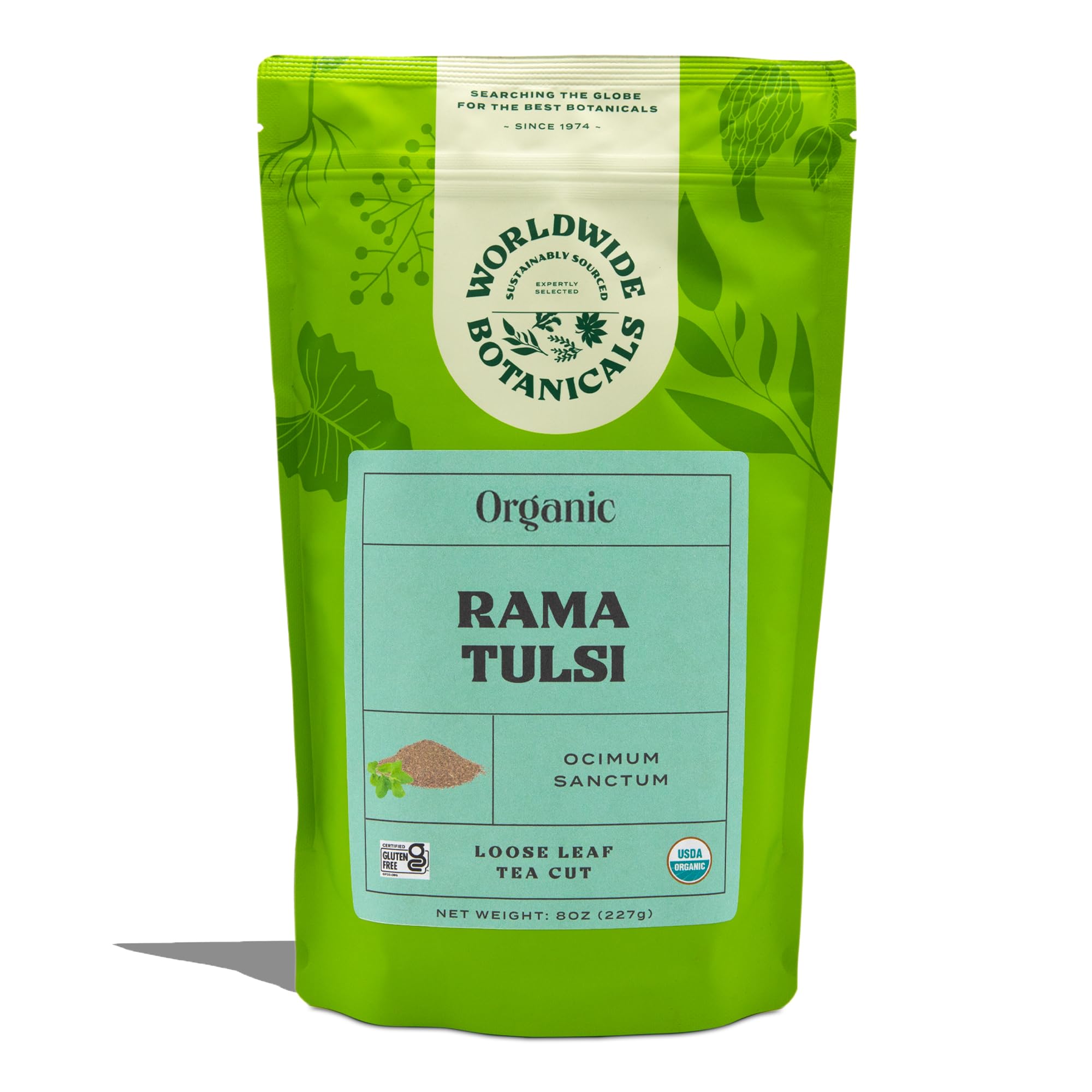 Worldwide Botanicals Iced Tulsi tea in glass showing refreshing presentation