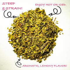 Worldwide Botanicals Lemon Balm tea in a warm cup for a relaxing evening.