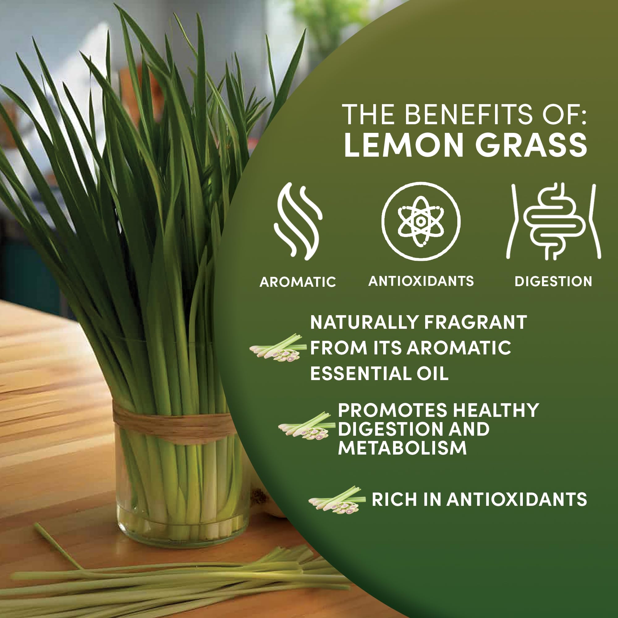Worldwide Botanicals Lemongrass tea in cup releasing bright citrus aroma.