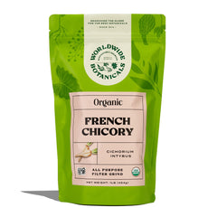 Worldwide Botanicals Organic French chicory root in all-purpose grind for caffeine-free coffee substitutes.