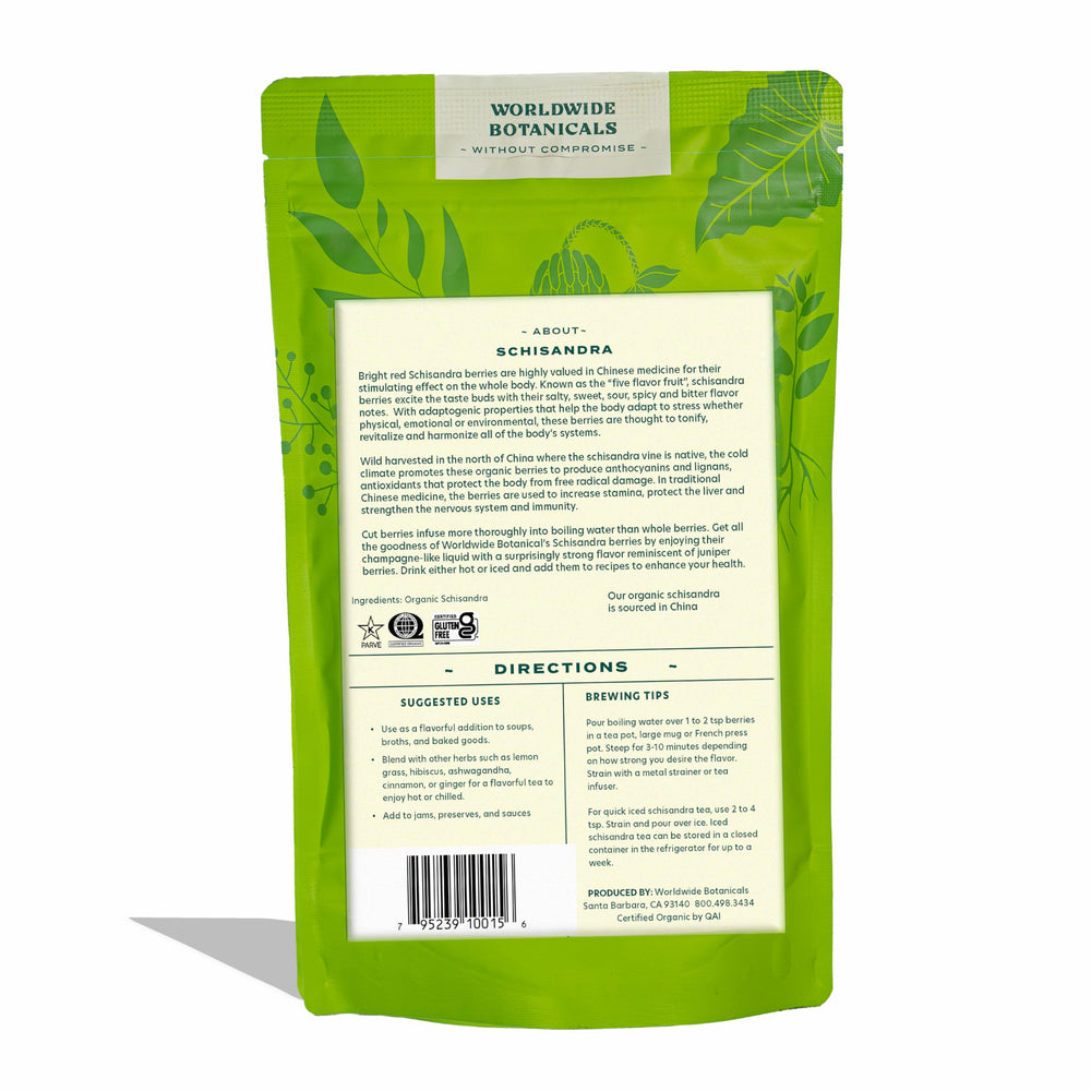 Worldwide Botanicals Schisandra berries from wild harvest in Changbai forest.