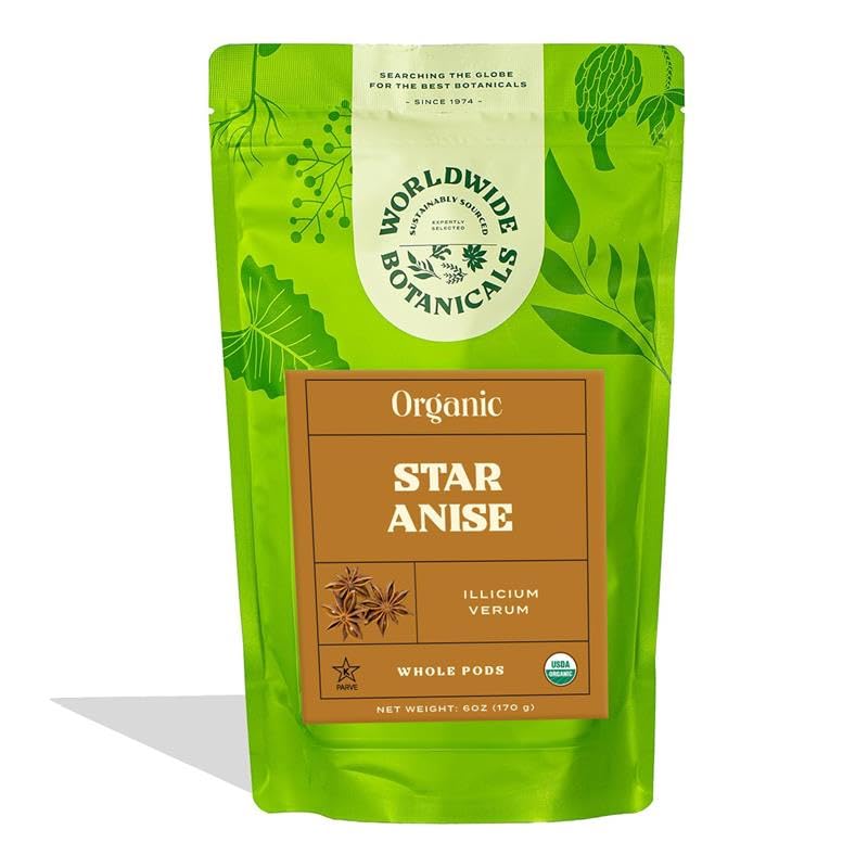 Worldwide Botanicals star anise pod closeup for fragrant culinary use and tea