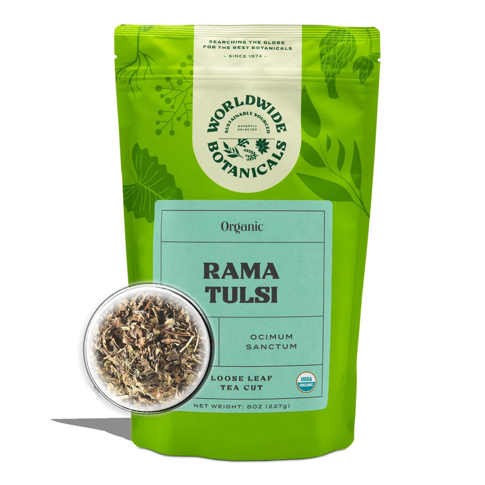 Worldwide Botanicals Tulsi Rama loose leaf tea ready to steep