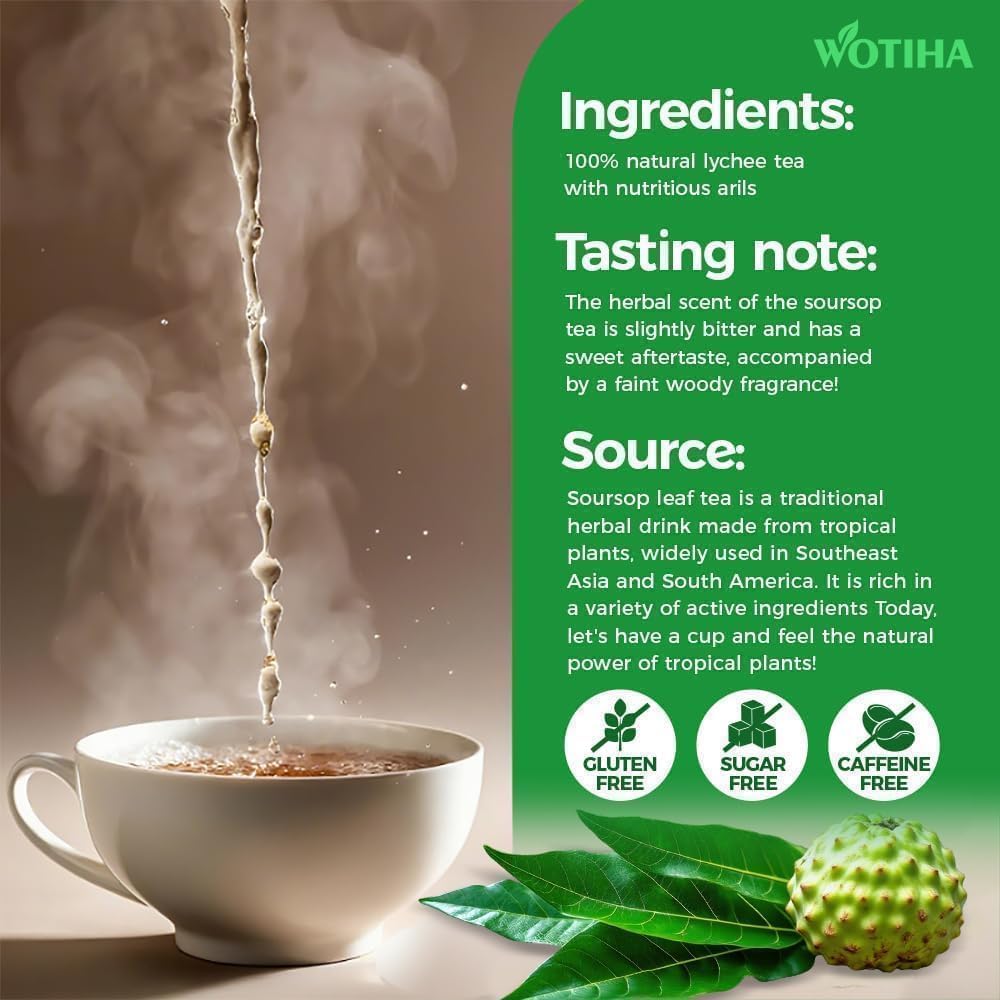 WOTIHA graviola leaf tea bags close-up for daily brew.