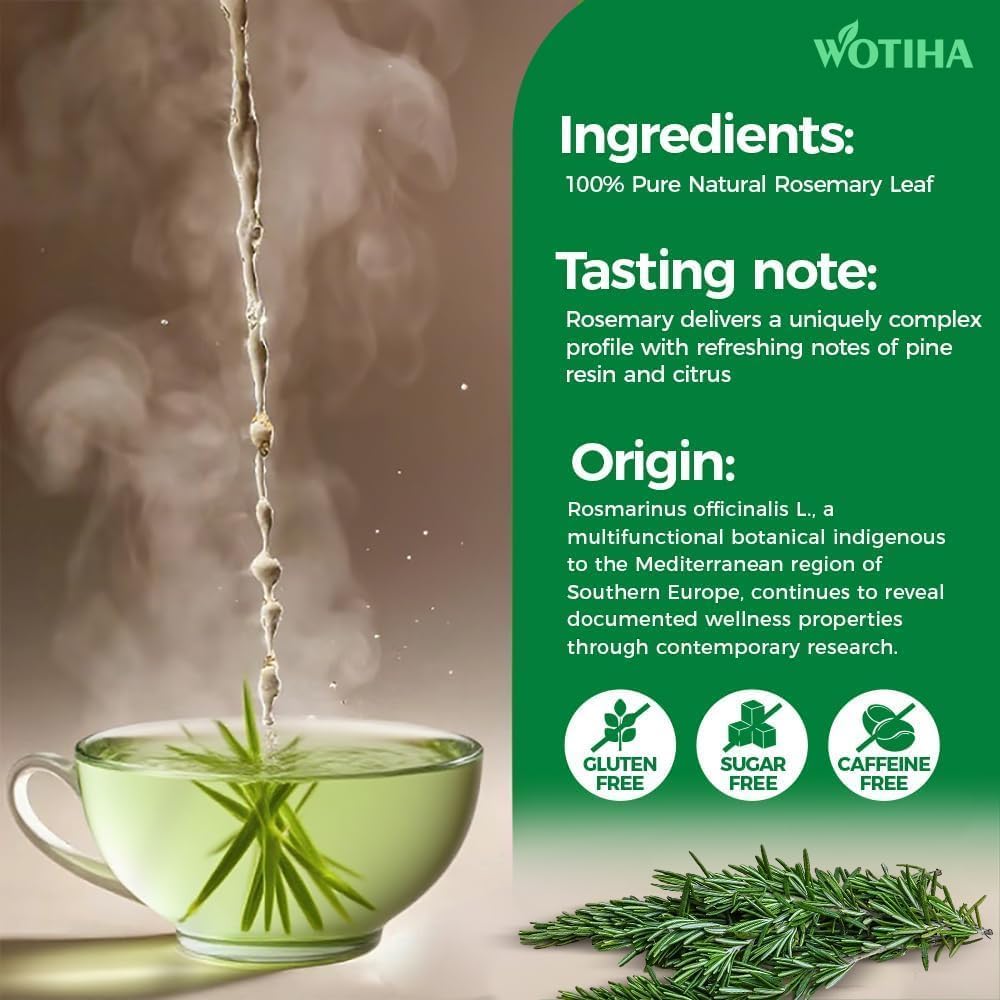 WOTIHA rosemary leaves closeup showing natural, pure herbal material.