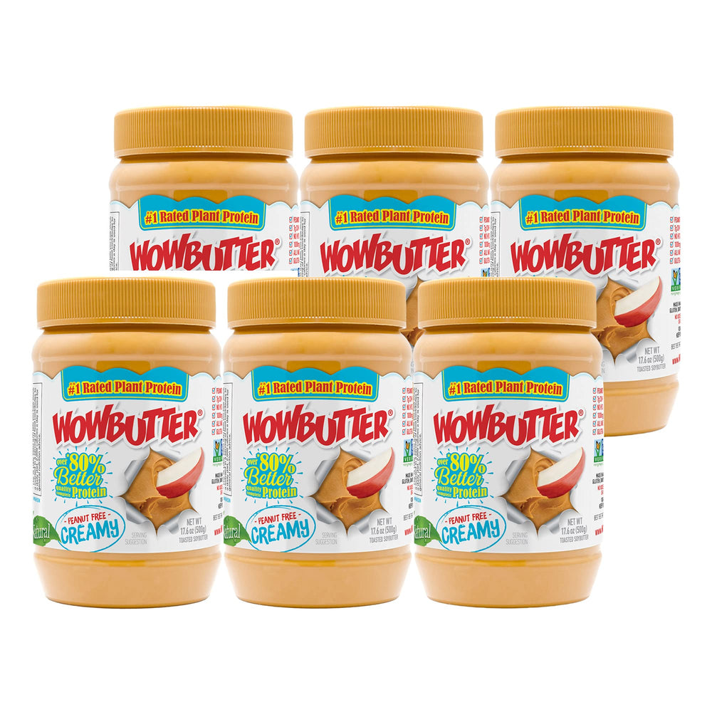 WOWBUTTER 6-pack jar front view showing family sized nut free spread