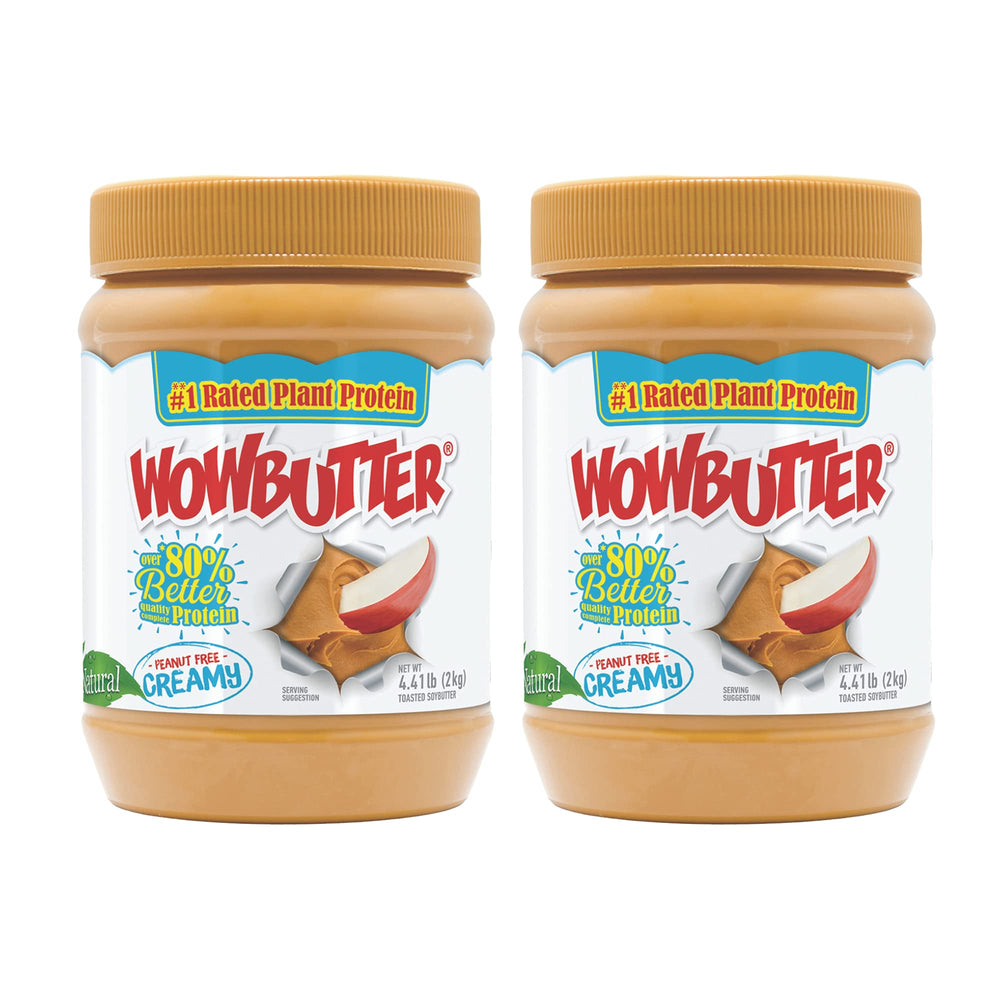 Wowbutter natural peanut-free creamy spread in a 4.4lb jar, ideal for nut-free lunches.