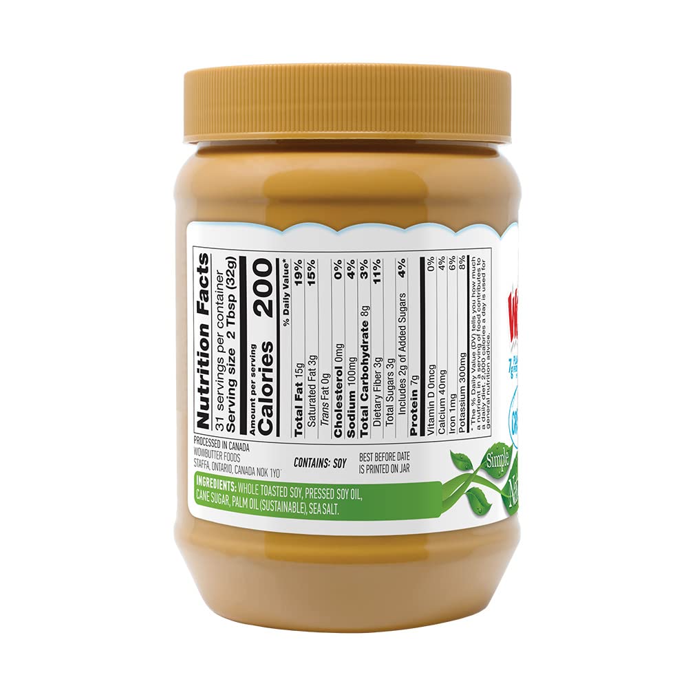 WOWBUTTER scoop in jar demonstrates easy portioning for kids and snacks.