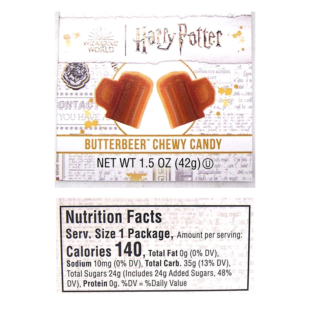 Wowser Harry Potter Butterbeer candy close-up texture and chewy bite.