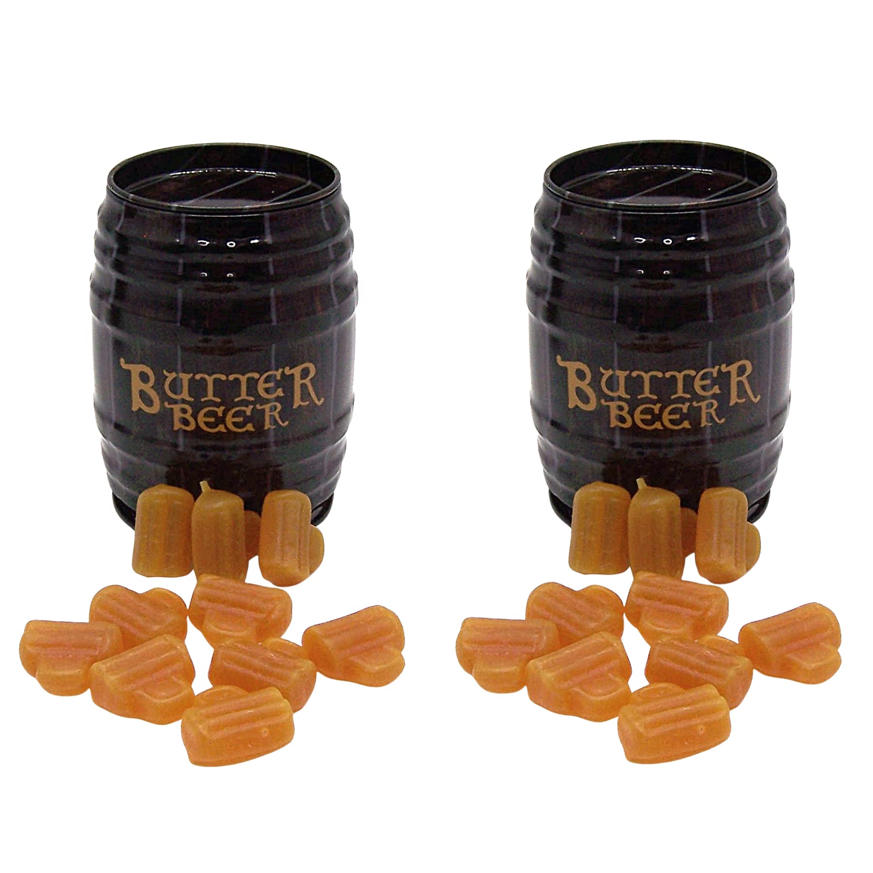 Wowser Butterbeer chewy candy in barrel tin, two 1.5 oz tins, ideal Potterhead gift.
