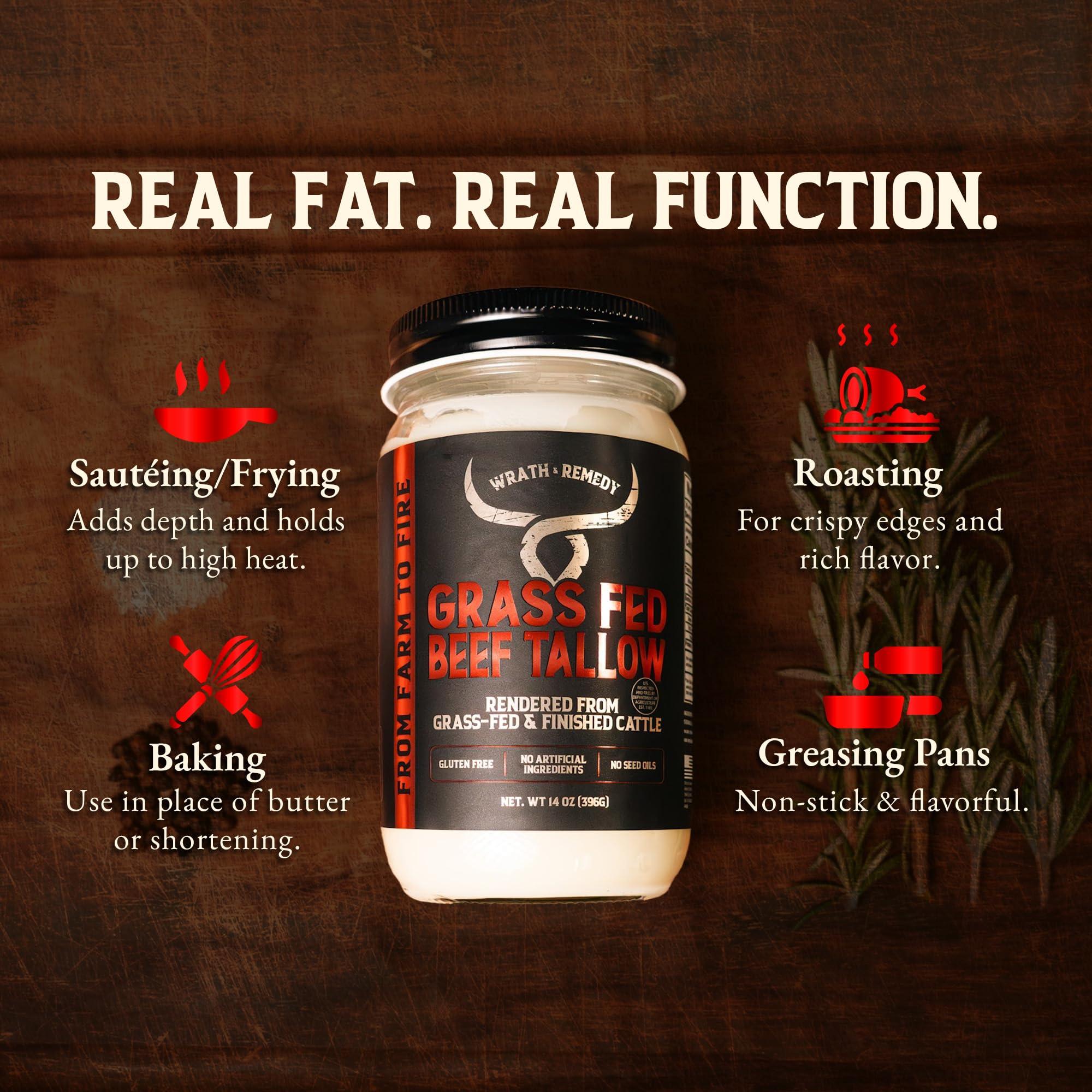 Wrath & Remedy beef tallow emphasizing omega-balanced fat profile